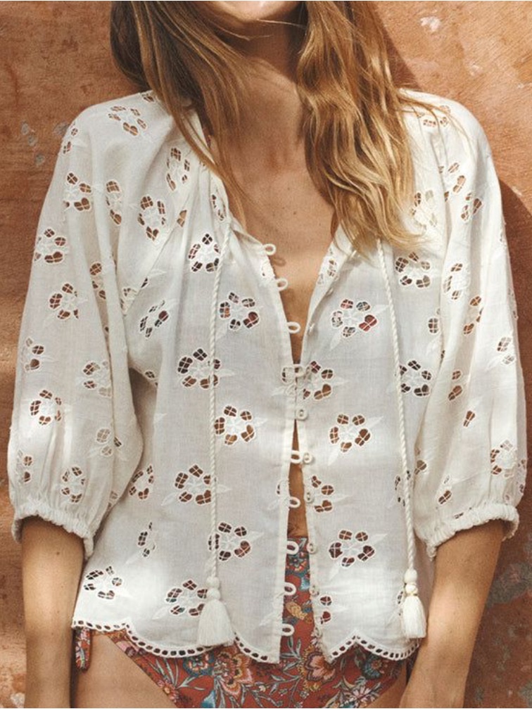Nwt Spell Organic Cotton Love Note Broderie Blouse In Star White Size Large